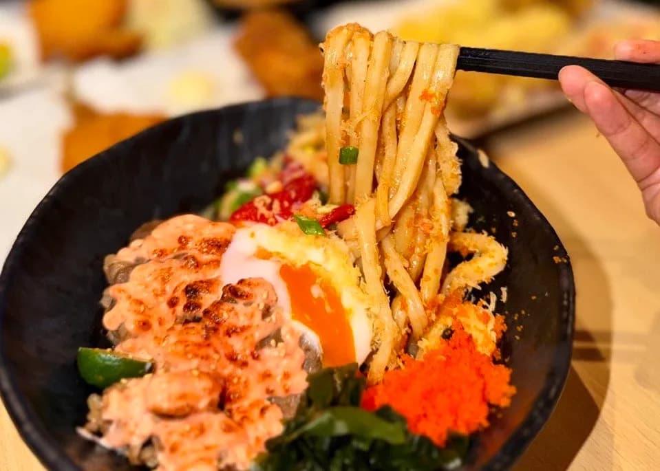 Mentaiyaki Ebiko Dry Udon at Tamoya Udon